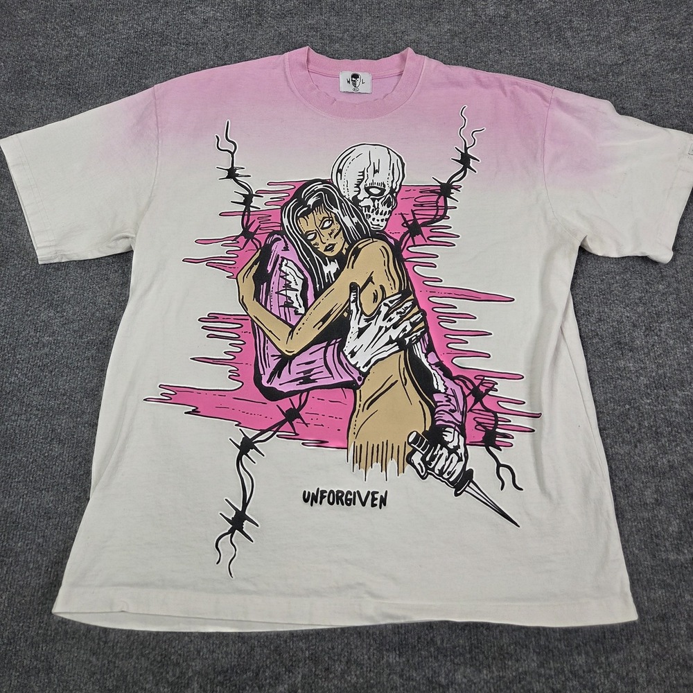 Warren Lotas Unforgiven Tee Pink White Unforgiven Skeleton Graphic Dip Dye XL